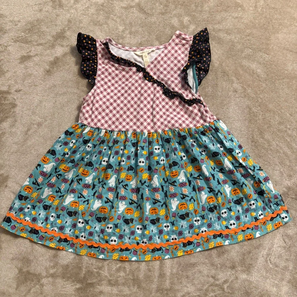Matilda Jane Girls All Hallows Eve Halloween Dress Mixed Print Gingham 12/18